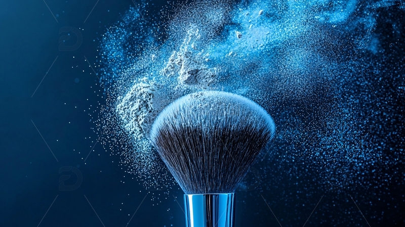 高清大图下载【趣麦麦图】化妆刷和蓝色粉末的飞溅