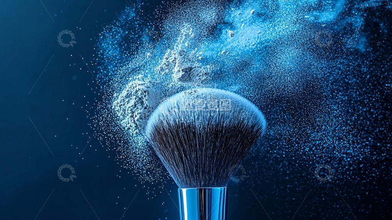高清大图下载【趣麦麦图】化妆刷和蓝色粉末的飞溅