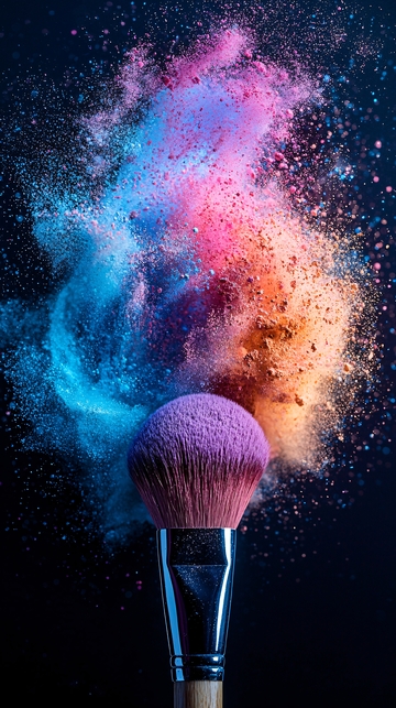 彩妆刷爆炸的彩色粉末