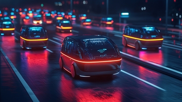 未来城市自动驾驶汽车夜景