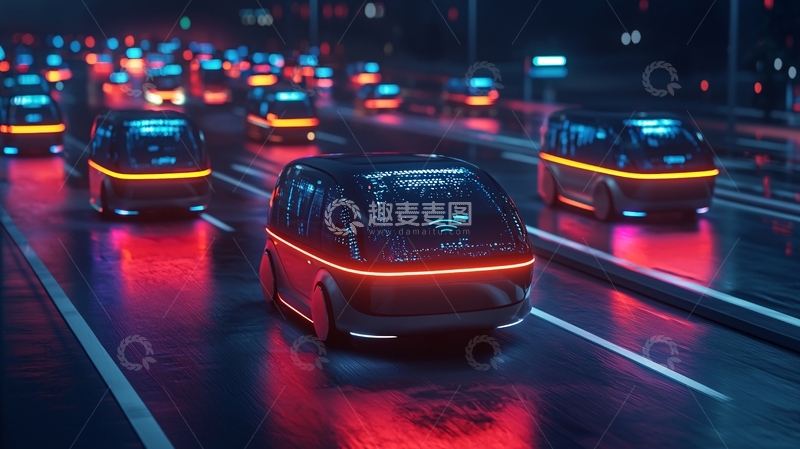 高清大图下载【趣麦麦图】未来城市自动驾驶汽车夜景
