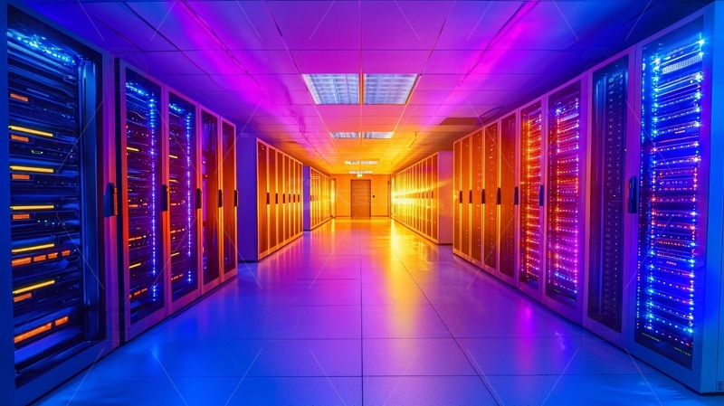 高清大图下载【趣麦麦图】彩色灯光下的服务器机房