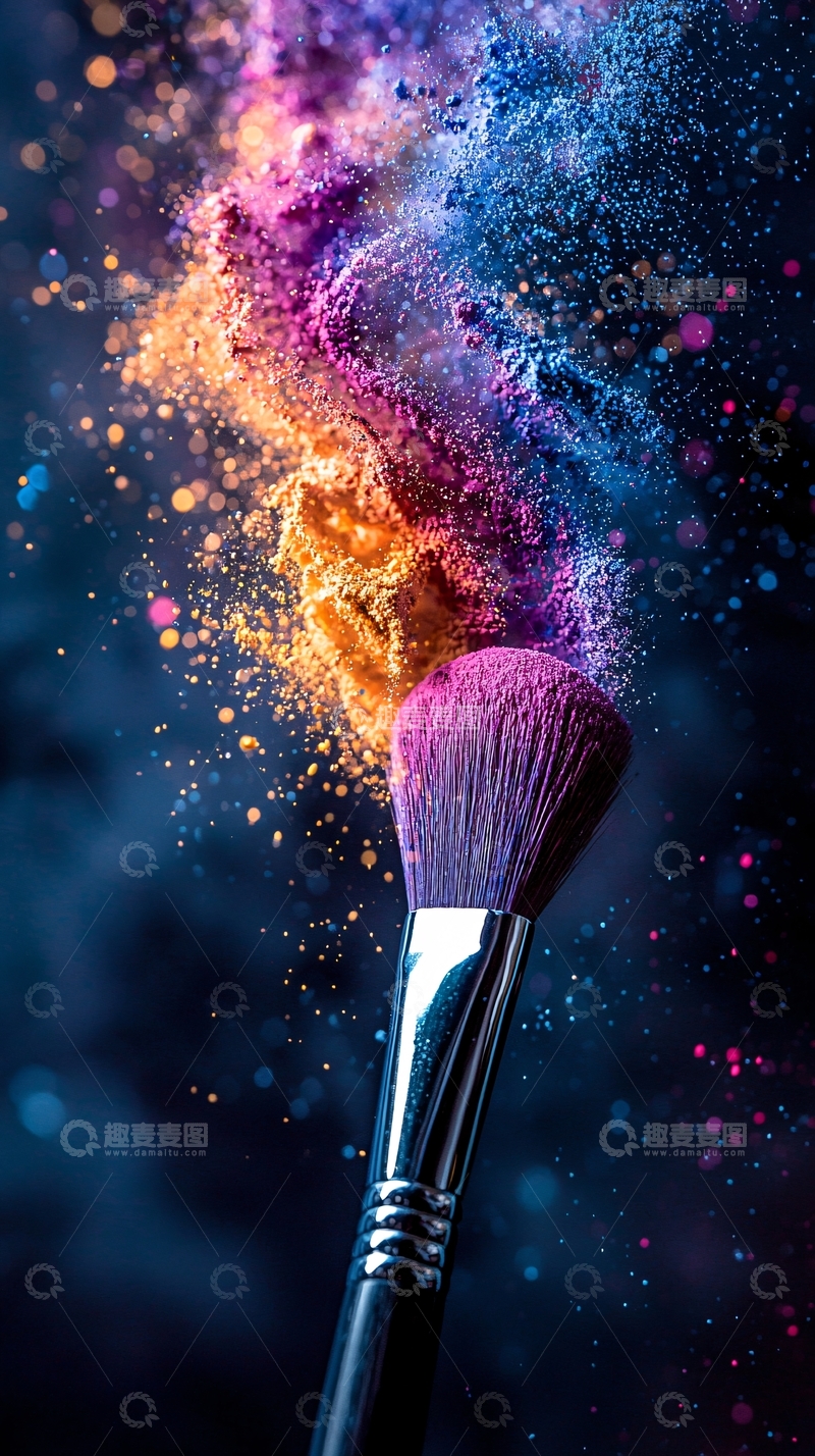 高清大图下载【趣麦麦图】彩色化妆刷粉末飞溅