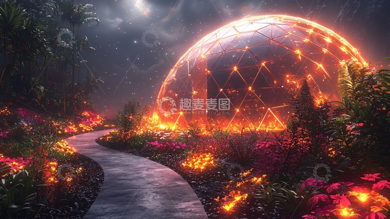 高清大图下载【趣麦麦图】发光穹顶花园夜景