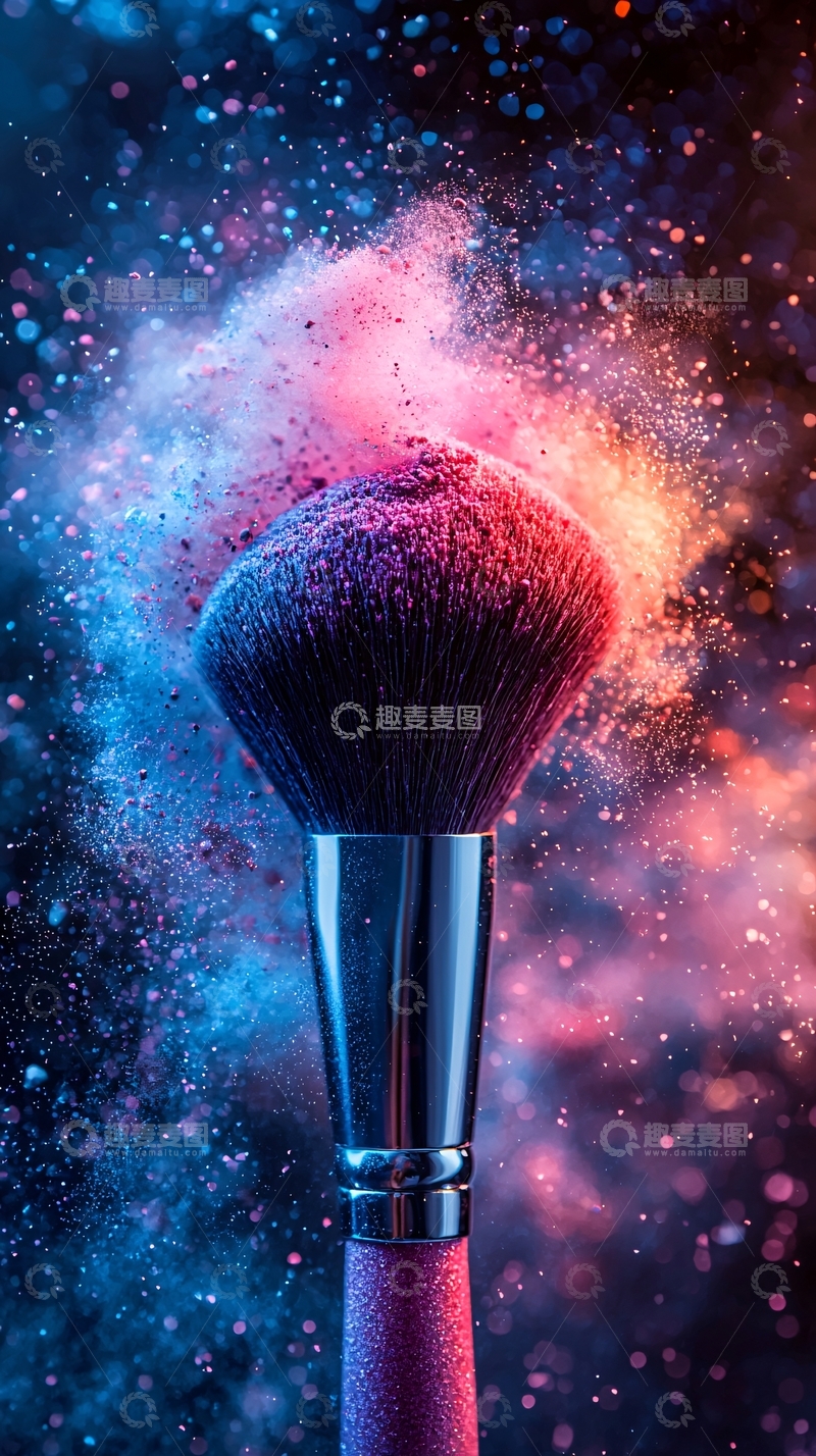高清大图下载【趣麦麦图】化妆刷与彩色粉末爆炸