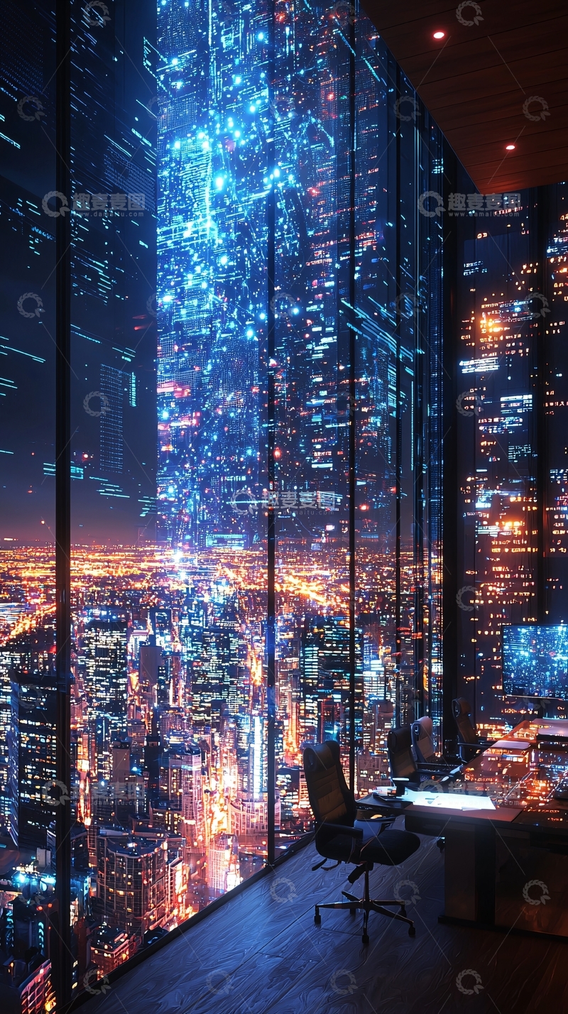 高清大图下载【趣麦麦图】夜景都市办公室内景