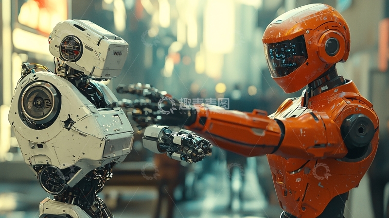 高清大图下载【趣麦麦图】两个机器人握手
