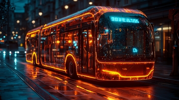 夜晚城市公交车灯光