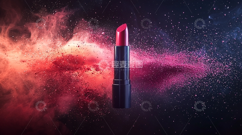 高清大图下载【趣麦麦图】红色口红在粉色烟雾中