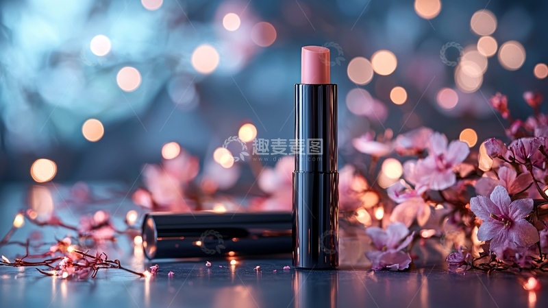 高清大图下载【趣麦麦图】口红和花朵的静物特写