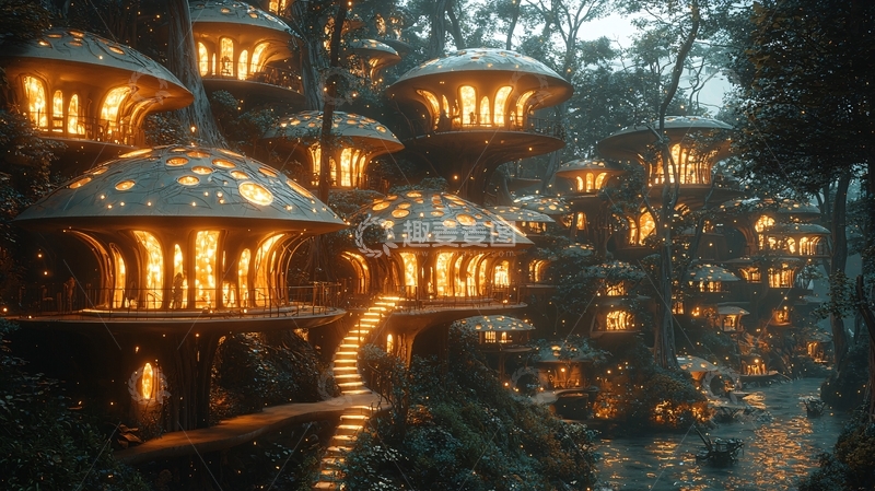 高清大图下载【趣麦麦图】树顶村庄