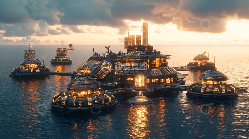 高清大图下载【趣麦麦图】海上海上城市未来都市