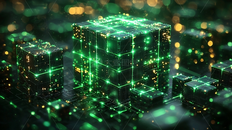 高清大图下载【趣麦麦图】绿色科技感方块