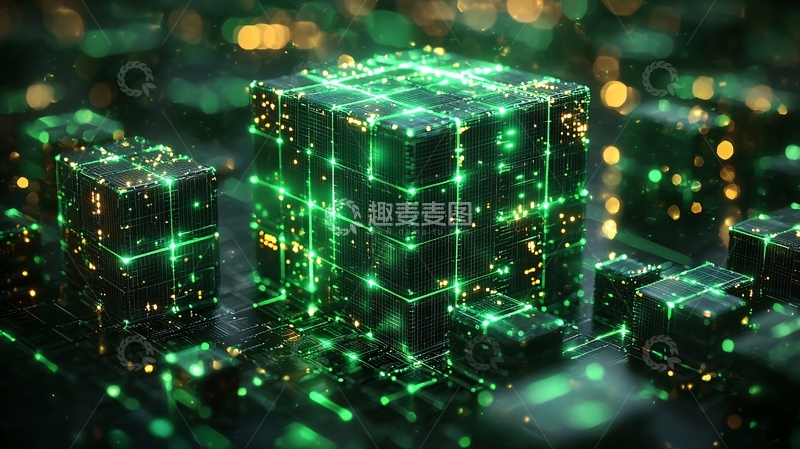 高清大图下载【趣麦麦图】绿色科技感方块