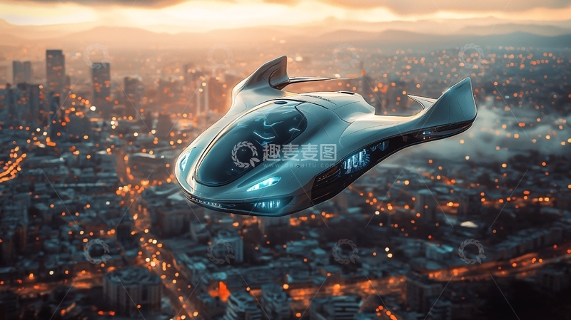高清大图下载【趣麦麦图】未来飞行器城市上空