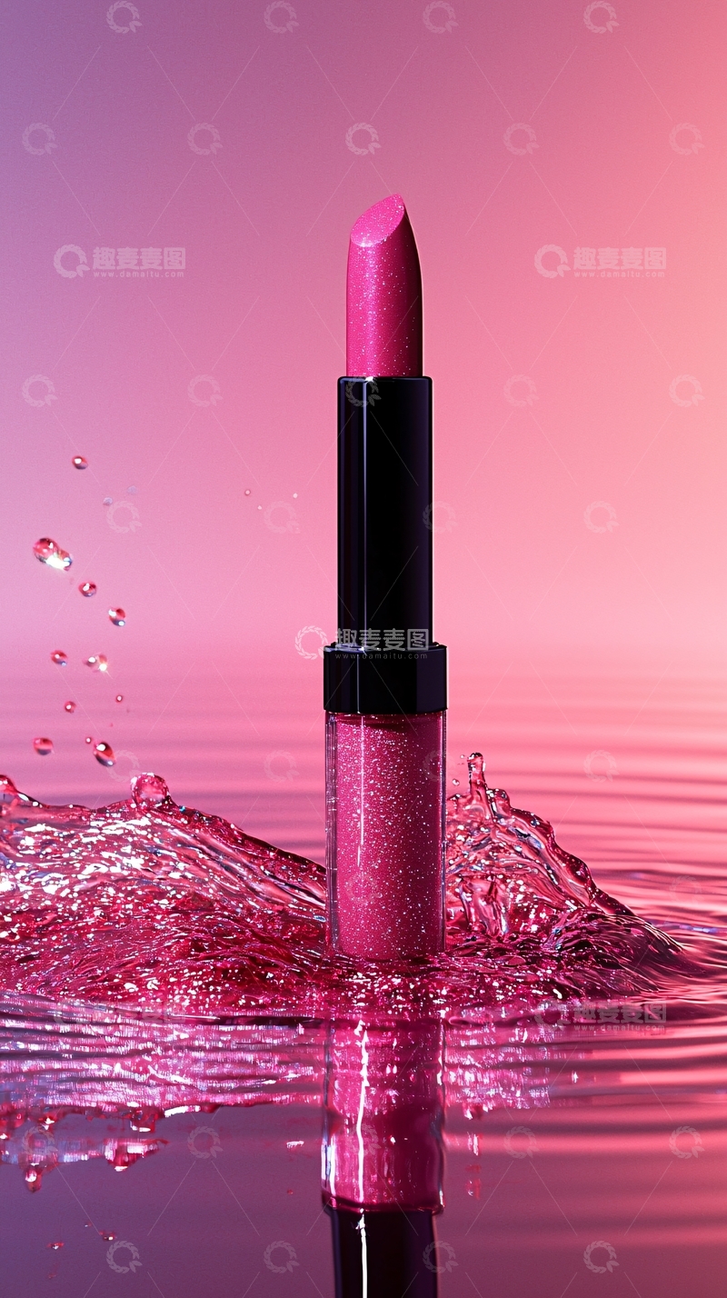高清大图下载【趣麦麦图】粉色口红水花四溅