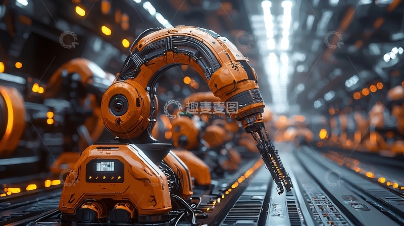 高清大图下载【趣麦麦图】橙色工业机器人自动化生产线