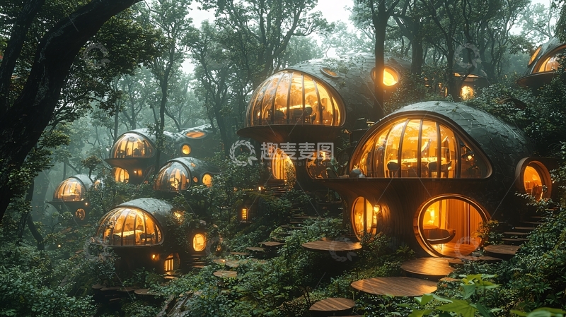 高清大图下载【趣麦麦图】森林环抱的蘑菇屋