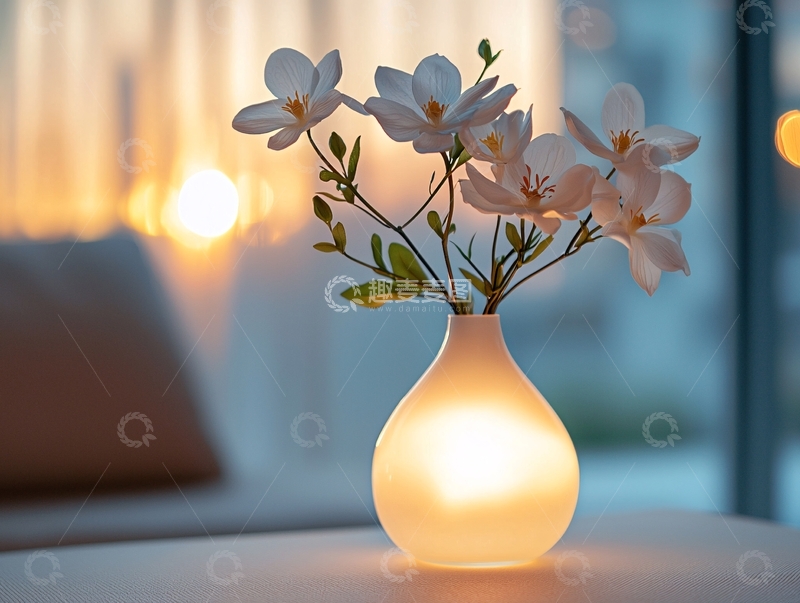 高清大图下载【趣麦麦图】日落余晖下白色花瓶