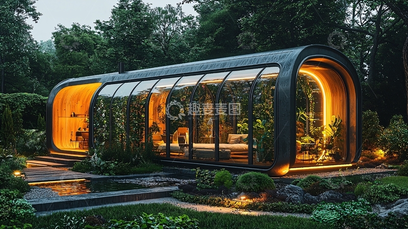 高清大图下载【趣麦麦图】曲线玻璃现代花园小屋