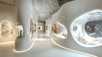 白色流线型博物馆展厅