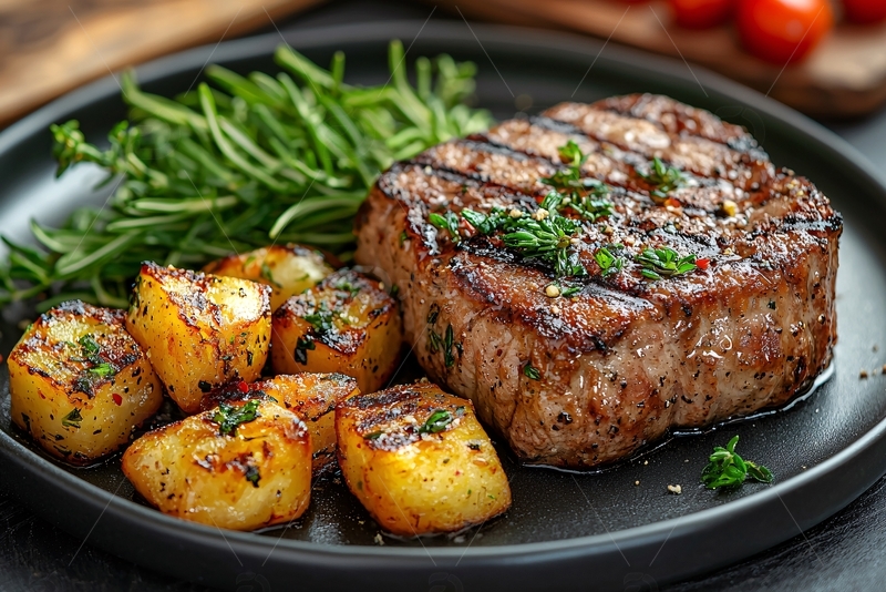 高清大图下载【趣麦麦图】烤牛排与烤土豆