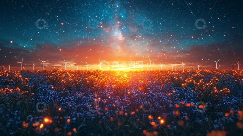 高清大图下载【趣麦麦图】星空下的花海日出