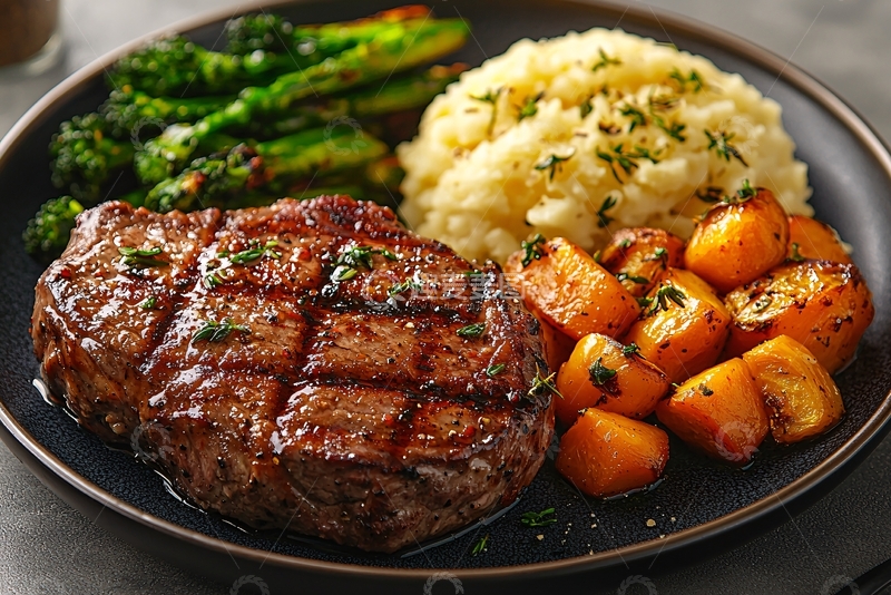 高清大图下载【趣麦麦图】烤牛排与配菜美食