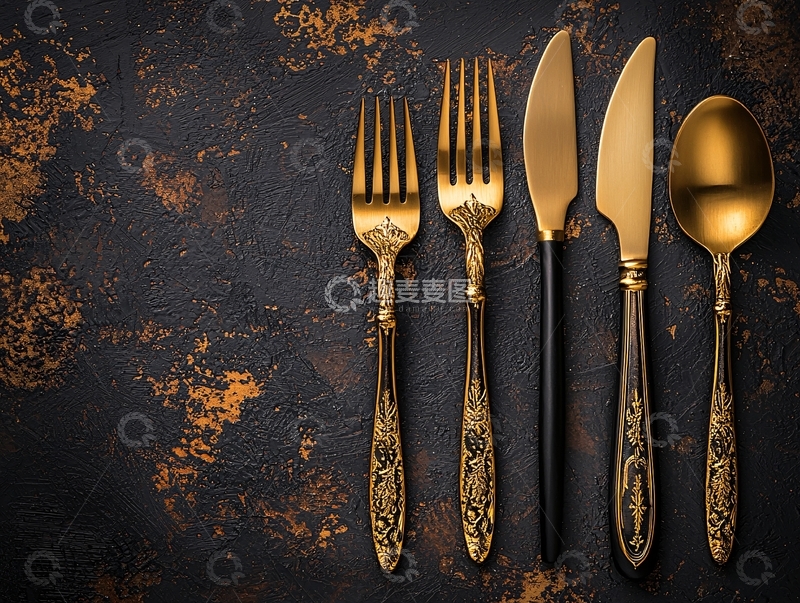 高清大图下载【趣麦麦图】金色餐具