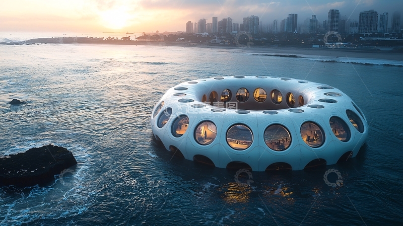 高清大图下载【趣麦麦图】海上海上漂浮建筑