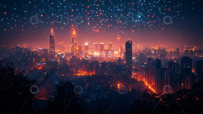高清大图下载【趣麦麦图】璀璨星空下的都市夜景
