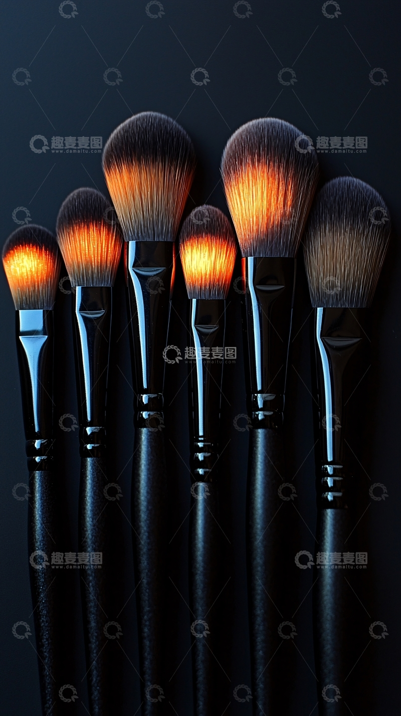 高清大图下载【趣麦麦图】黑色背景化妆刷套装