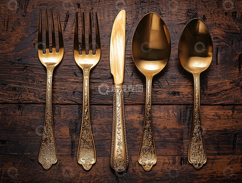 高清大图下载【趣麦麦图】金色餐具套装