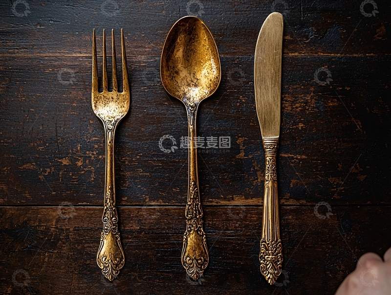 高清大图下载【趣麦麦图】复古金色餐具摆拍