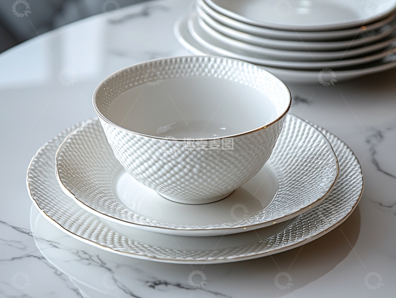 高清大图下载【趣麦麦图】白色陶瓷碗碟套装