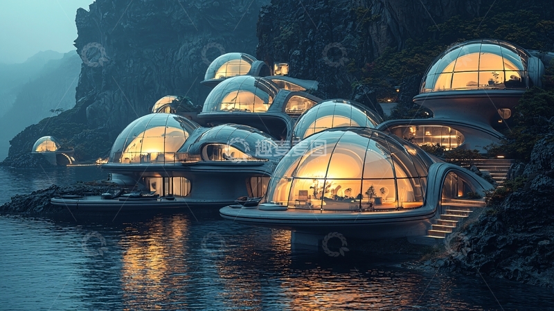 高清大图下载【趣麦麦图】悬崖边上的未来派圆顶别墅