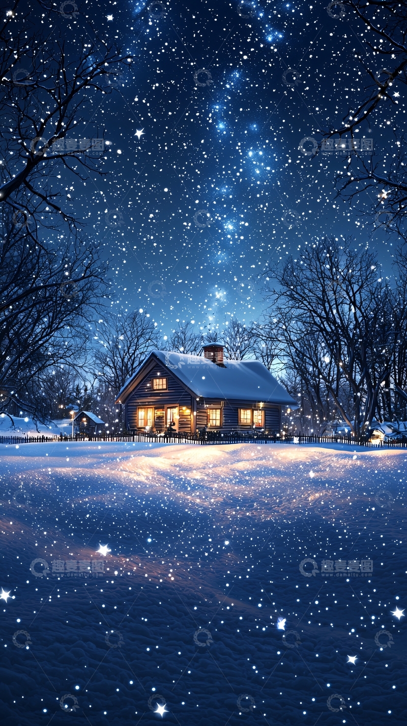 高清大图下载【趣麦麦图】雪夜小屋