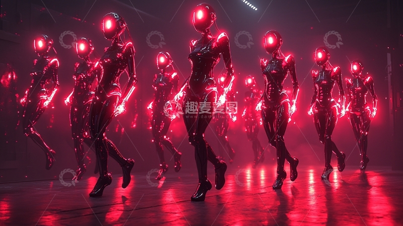 高清大图下载【趣麦麦图】红光机器人女性方阵