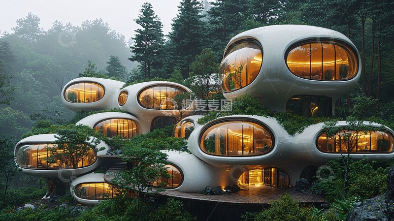高清大图下载【趣麦麦图】未来感树屋群落