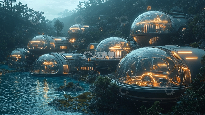 高清大图下载【趣麦麦图】未来生态穹顶村落