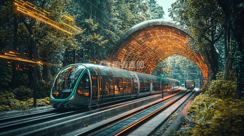 高清大图下载【趣麦麦图】森林隧道列车