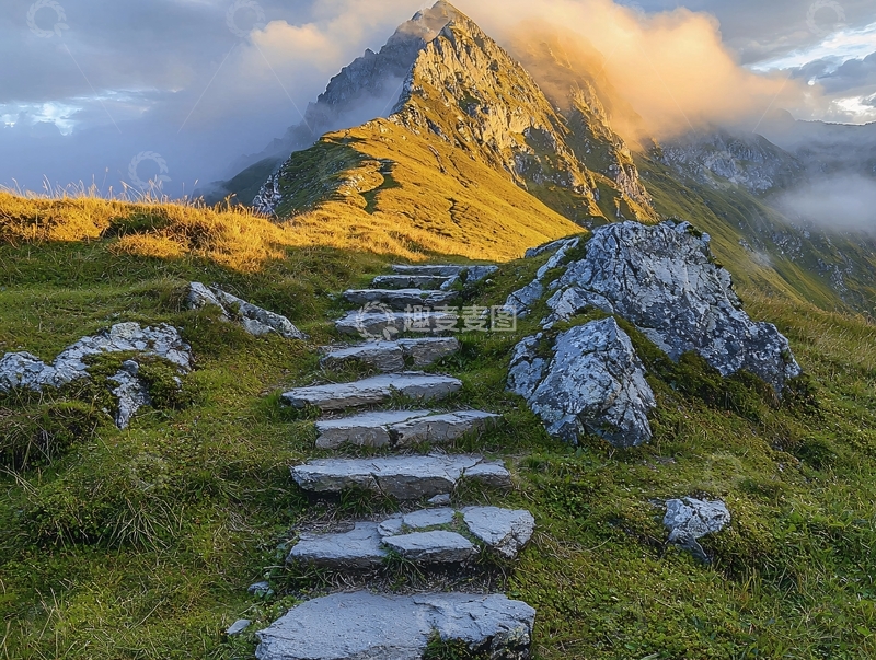 高清大图下载【趣麦麦图】通往山顶的石头路