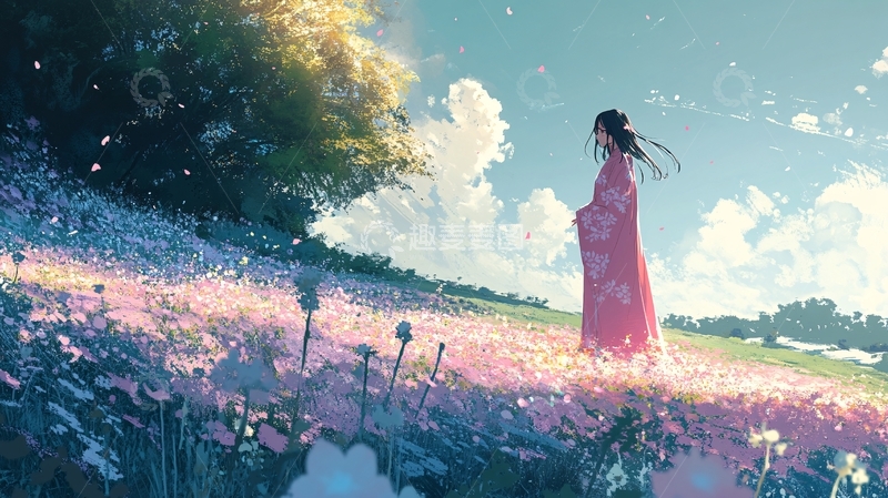 高清大图下载【趣麦麦图】唯美古风女子花海