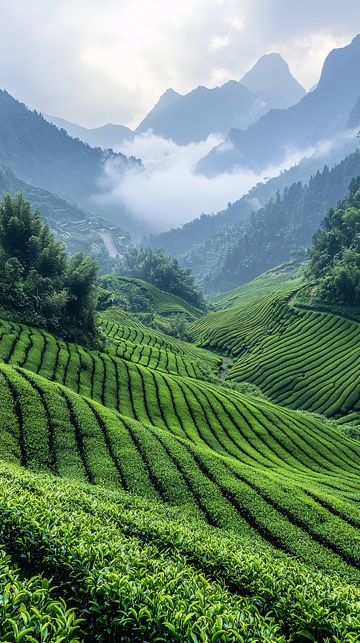 山峦茶园梯田景色