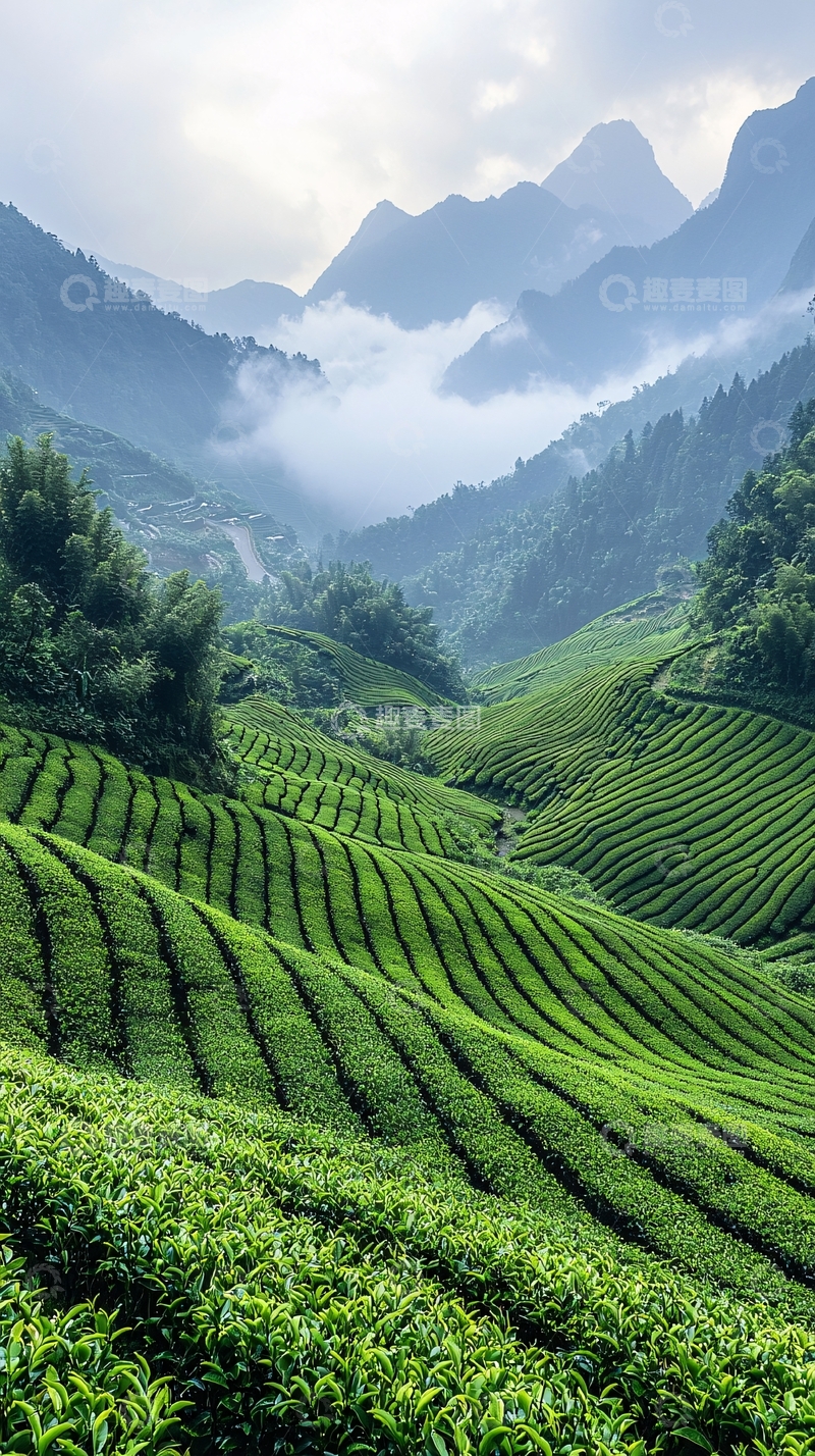 高清大图下载【趣麦麦图】山峦茶园梯田景色