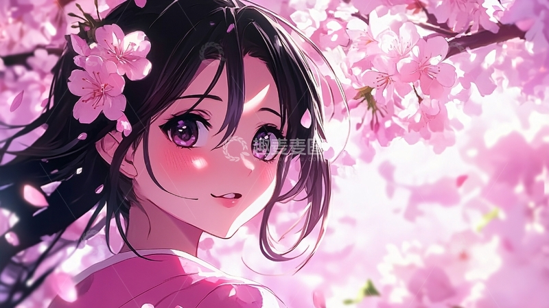高清大图下载【趣麦麦图】樱花树下少女