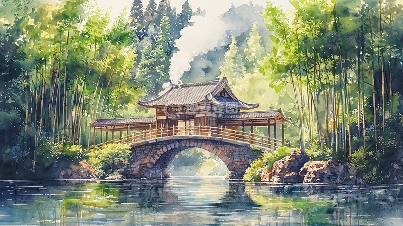 高清大图下载【趣麦麦图】水墨风桥