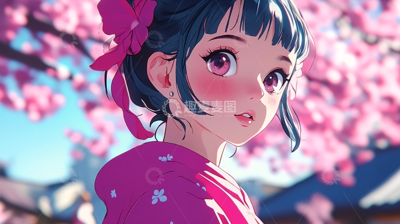 高清大图下载【趣麦麦图】樱花季和服少女
