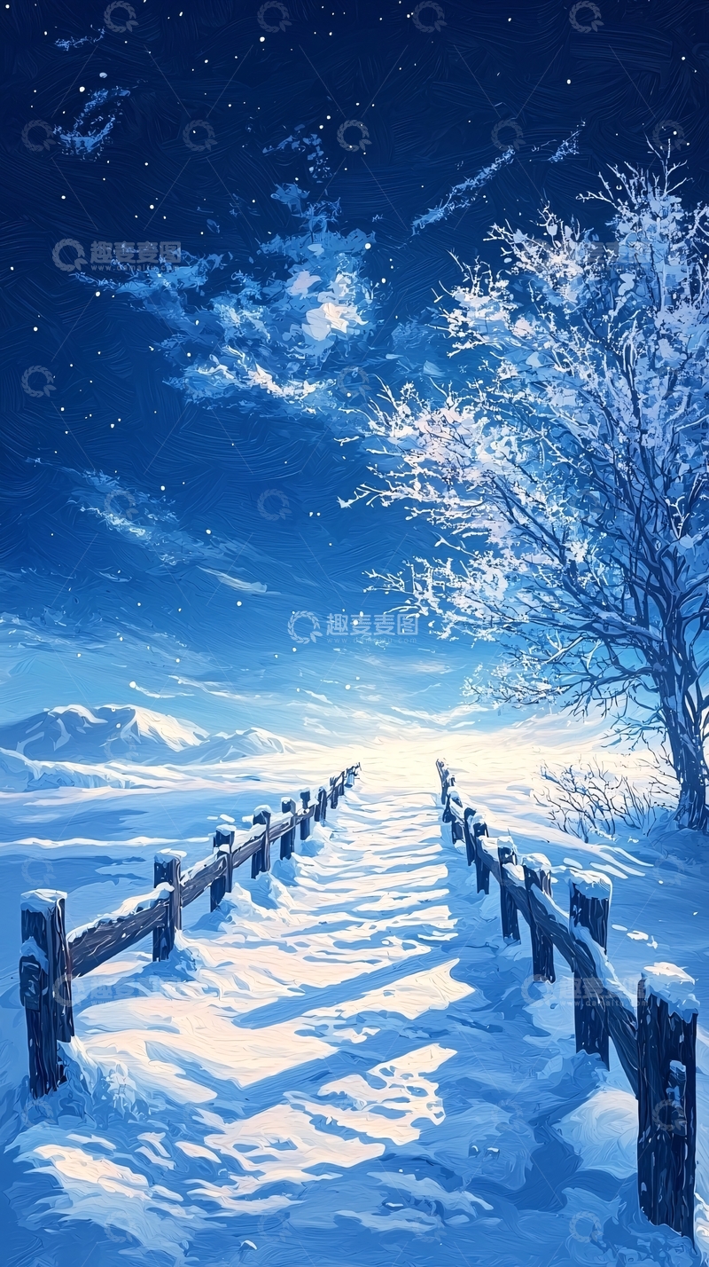 高清大图下载【趣麦麦图】冬日雪景小路