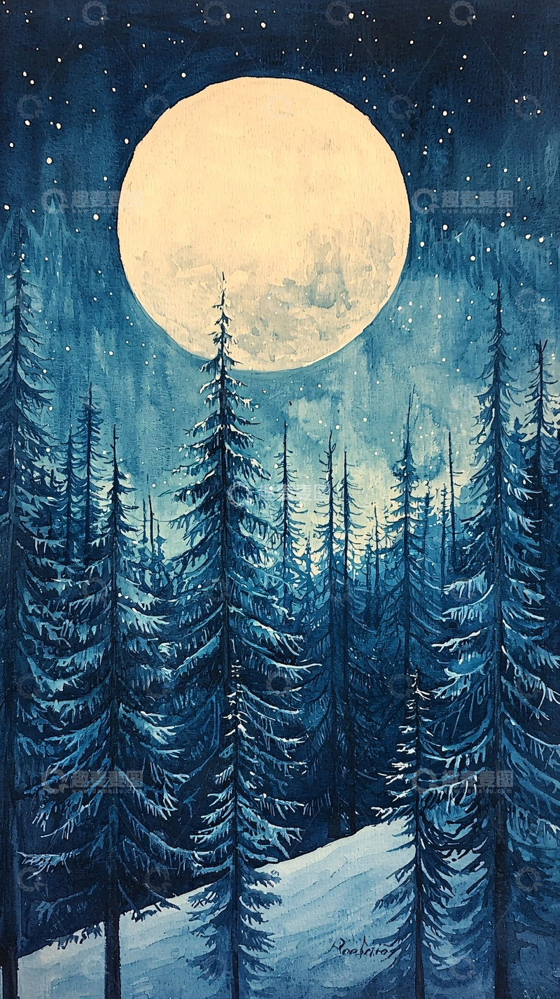 高清大图下载【趣麦麦图】月夜下的森林